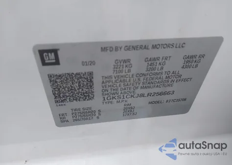 2020 GMC Yukon 2Wd Denali from USA, damaged, VIN 1GKS1CKJ8LR256663